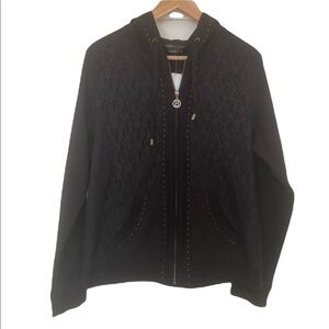 BCBGMaxAzria Black Lace Jacket Embellished Size XL